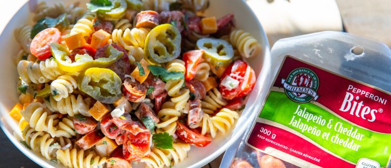 Pasta Salad with Jalapeño & Cheddar Pepperoni Bites